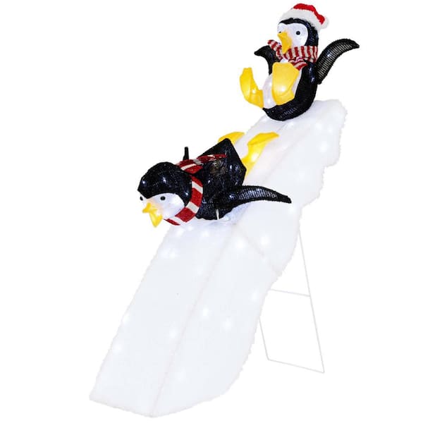 4 ft. Pre-Lit Christmas Penguin Ice Skating Decoration with Snowy Slide and LED Lights
