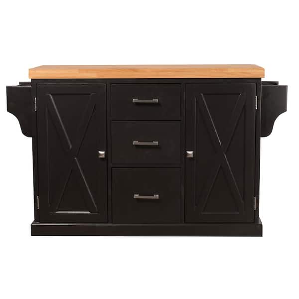 Hillsdale Furniture Brigham Black Kitchen Island with Natural Wood Top