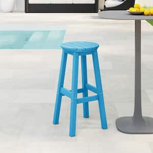 Laguna 29 in. HDPE Plastic All Weather Backless Round Seat Bar Height Outdoor Bar Stool in, Pacific Blue