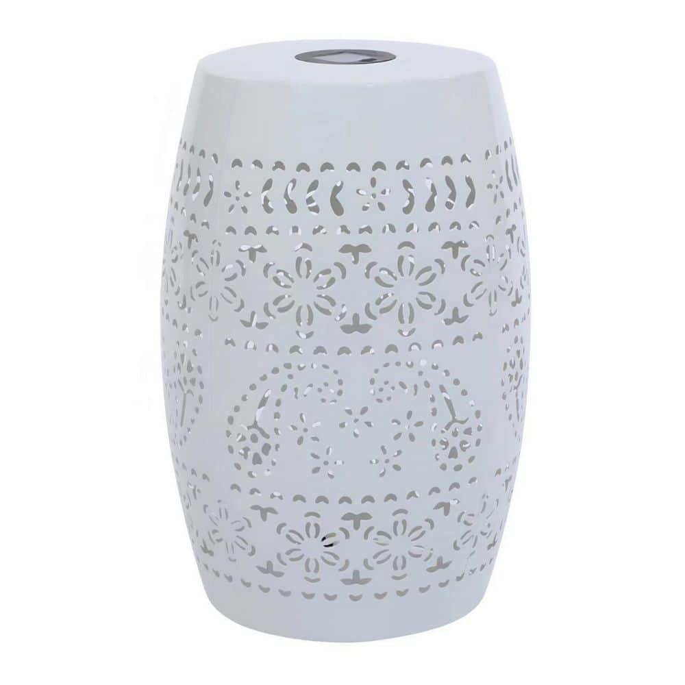 Solar-Powered Side Table with Flower Light Pattern-White Iron End Table ...