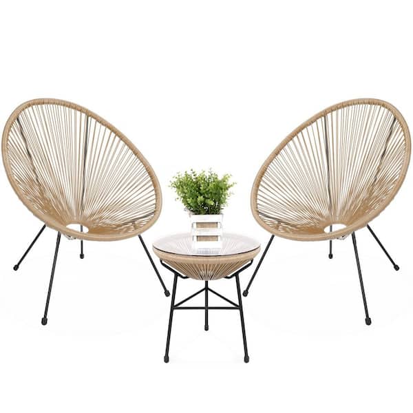 Unbranded Natural 3-Piece Metal Outdoor Bistro Set with Glass Table