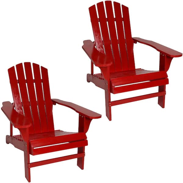 Sunnydaze Coastal Bliss Red Wooden Adirondack Chair (Set of 2)
