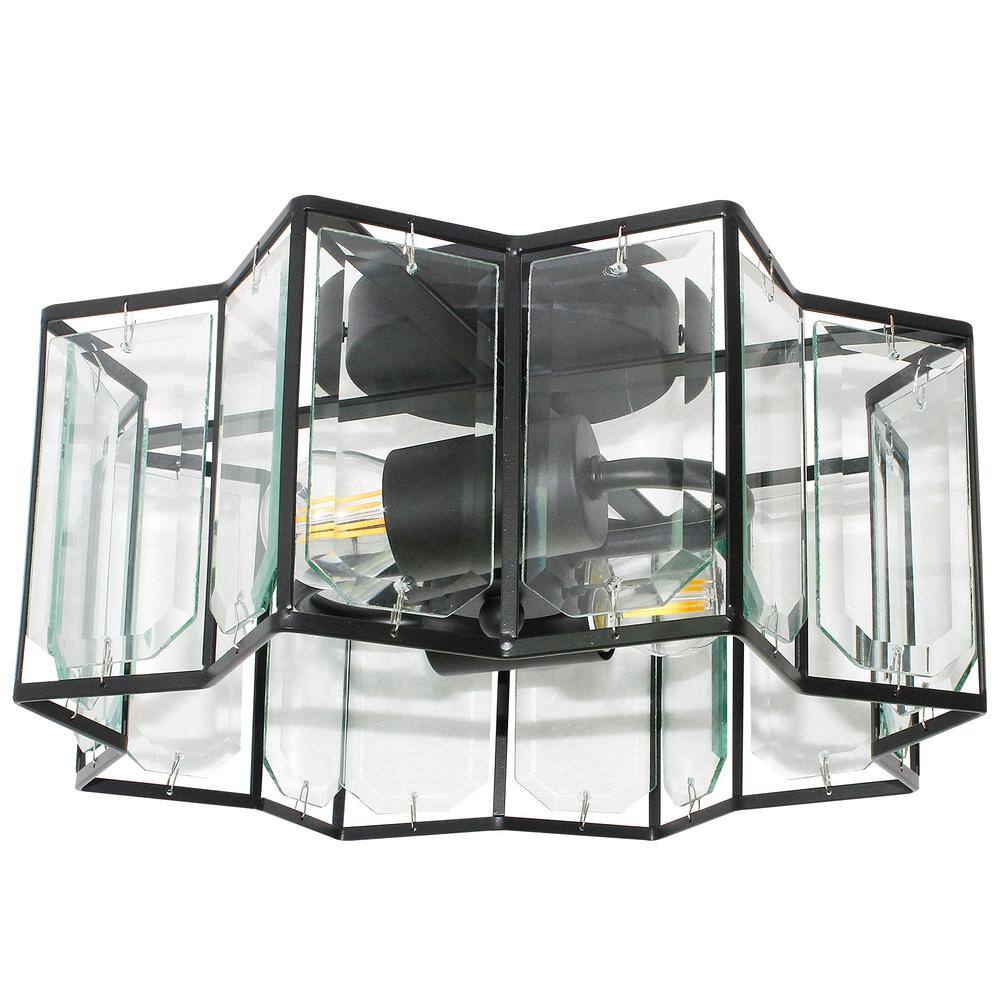 Decor Living Octavia 13.4 in. 2-Light Matte Black Convertible Flush to Semi- Flush Mount