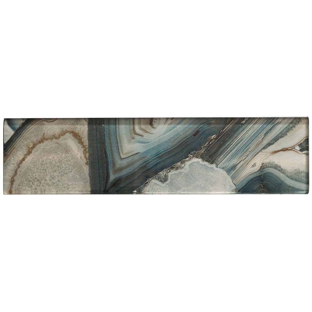 Myst Capri Brown/Blue/Gray 3 in. x 12 in. Smooth Glass Subway Wall Tile Sam