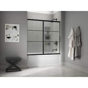 Elate 56-60 in. W x 57 in. H Sliding Frameless Tub Door in Matte Black with Frosted Glass