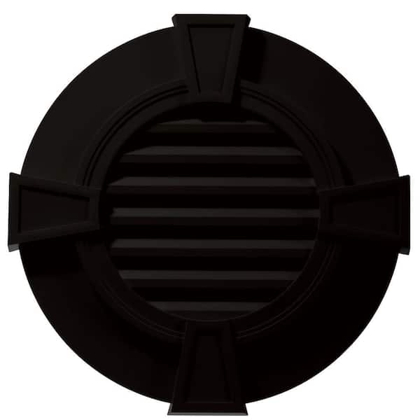 Builders Edge 30 in. x 30 in. Round Black Plastic Built-in Screen Gable Louver Vent