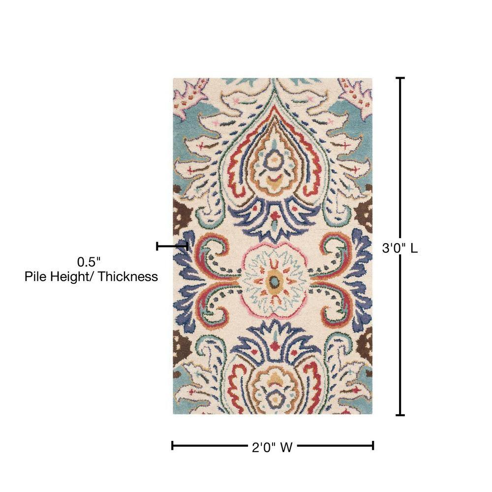 Ivory and Blue Hand-Tufted Wool Floral Area Rug