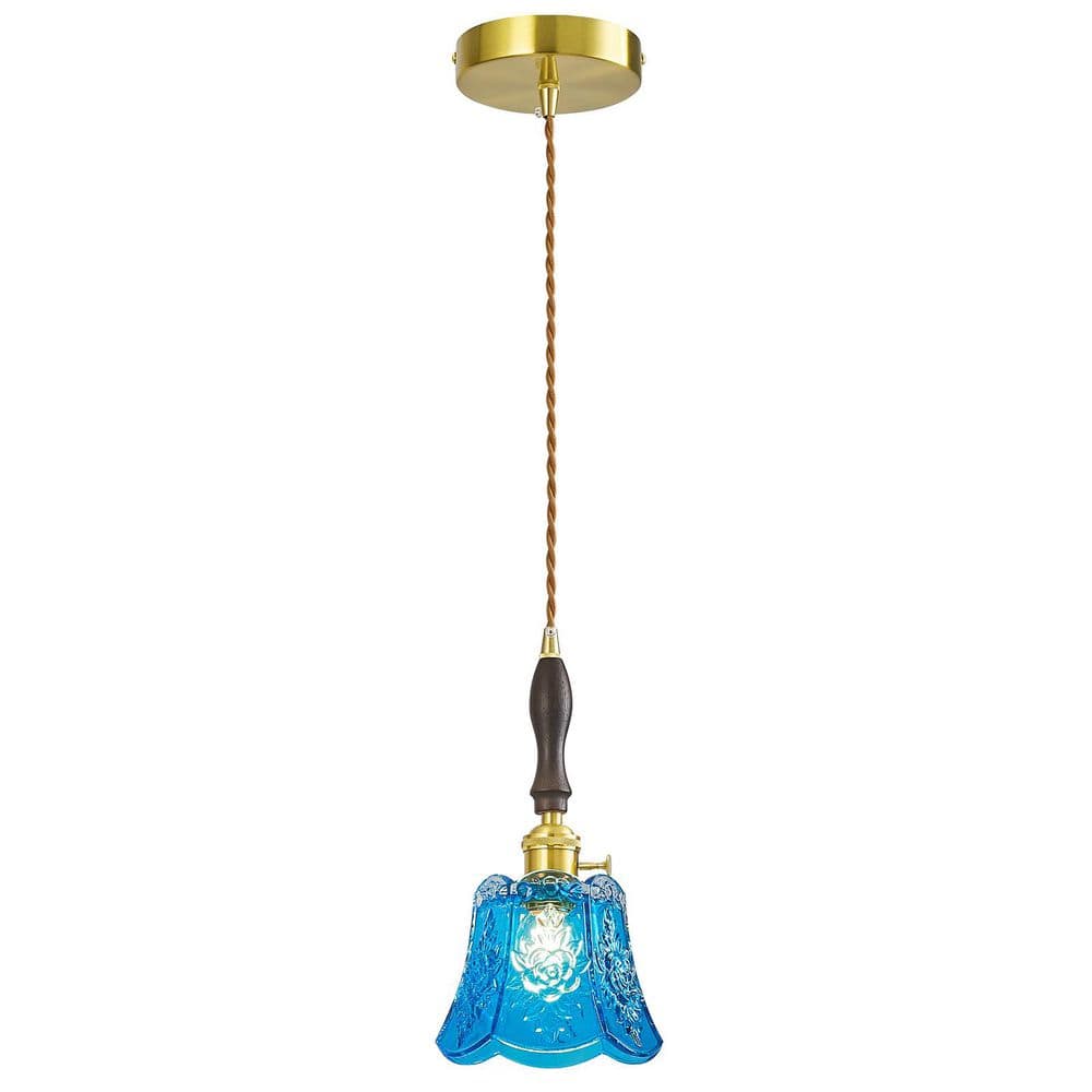 Home Lighting 60W 1-Light Blue Vintage Brass Finish Pendant Light Patterned Glass Shade for Kitchen Bedroom price history on PriceWatchPro