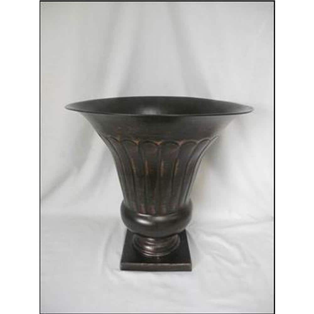 18 in. Bronze Ribbed Metal Urn