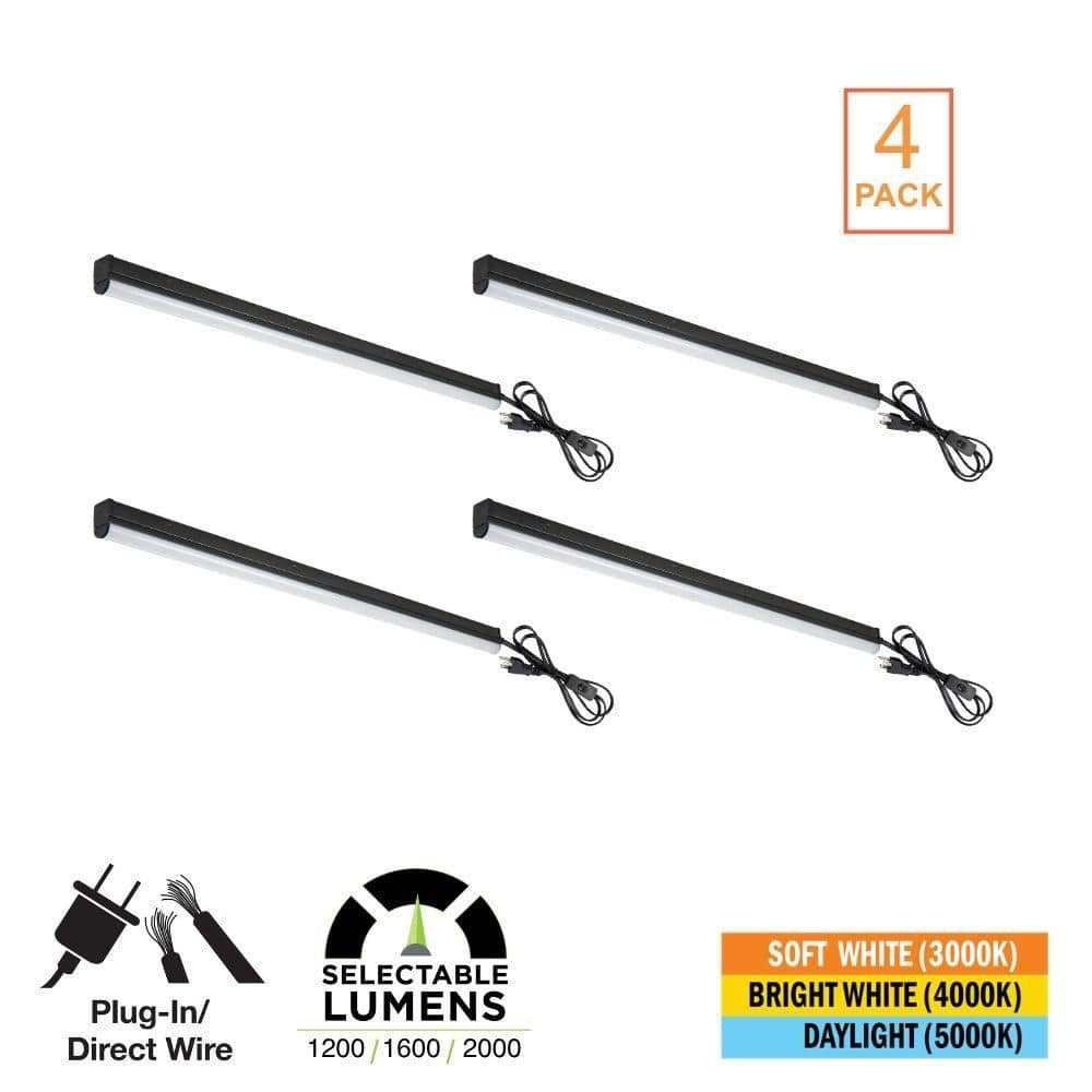 4-Pack 4 ft. 1-Light 1200/1600/2000Lm Linkable Plug-in Hardwire Integrated LED Black Strip Light Fixture, Selectable CCT price history on PriceWatchPro