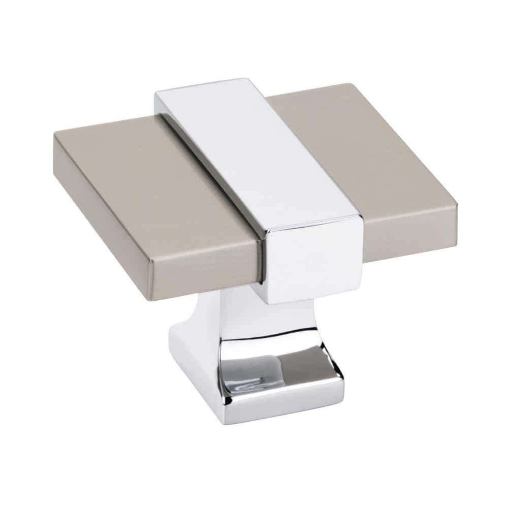 1-3/8" Satin Nickel and Polished Chrome Square Cabinet Knob