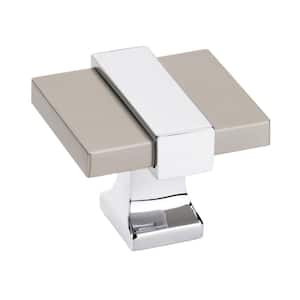 Overton 1-3/8 in. (35mm) Classic Satin Nickel/Polished Chrome Square Cabinet Knob