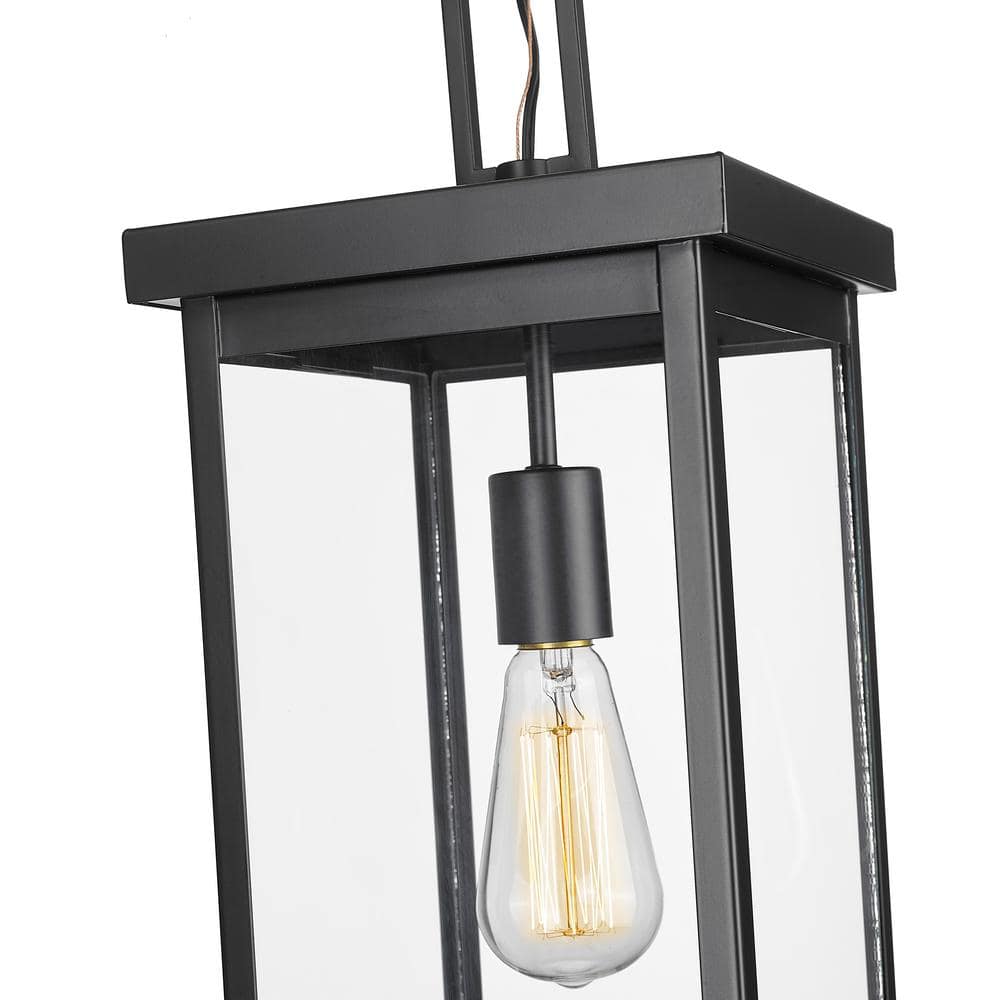 Barkeley 20" Black Powder Coated Outdoor Hanging Lantern with Clear Glass