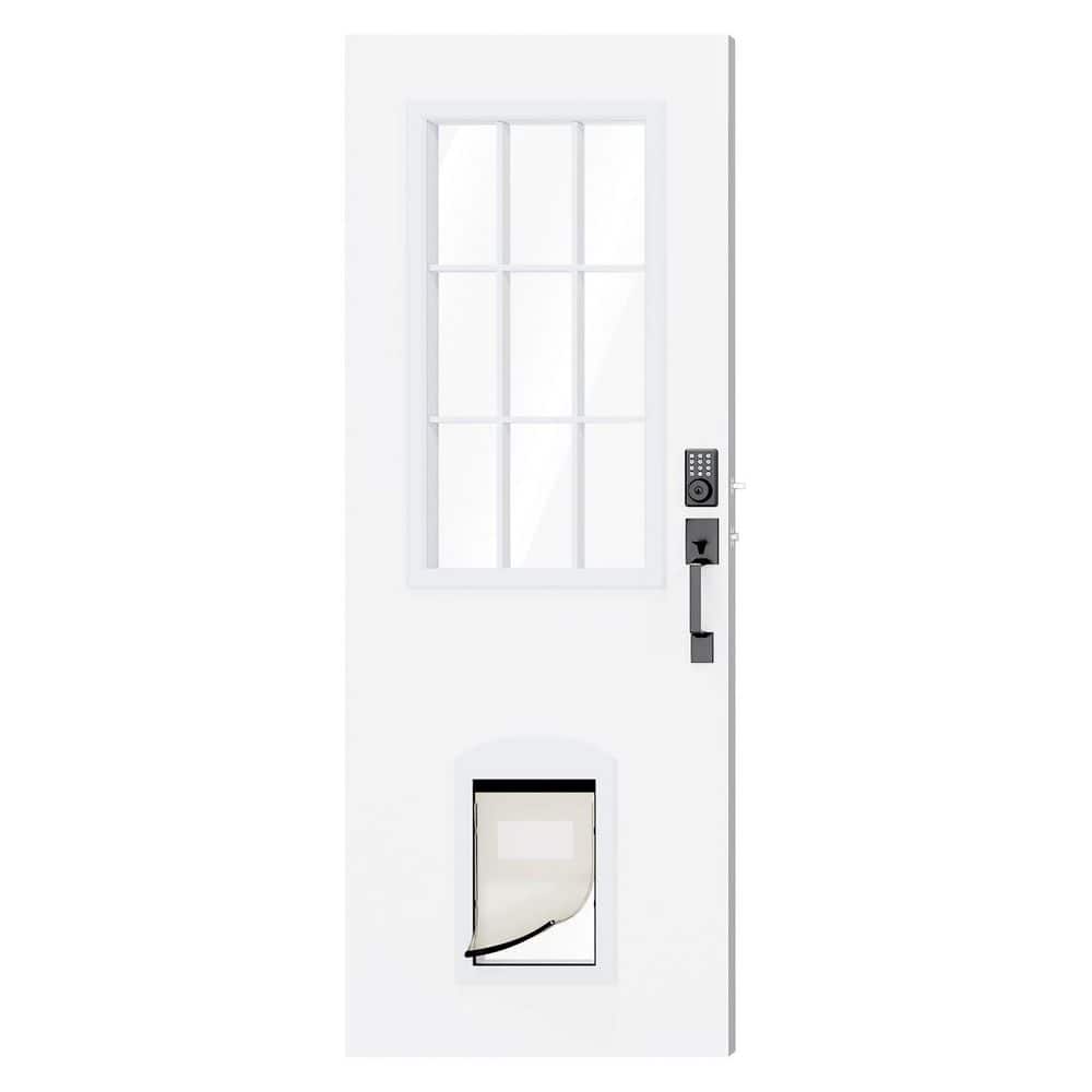Glass Entry Lock Set TENONER 32 in. x 80 in. Reversible 9-Lite Clear Glass Wood Front Door ...