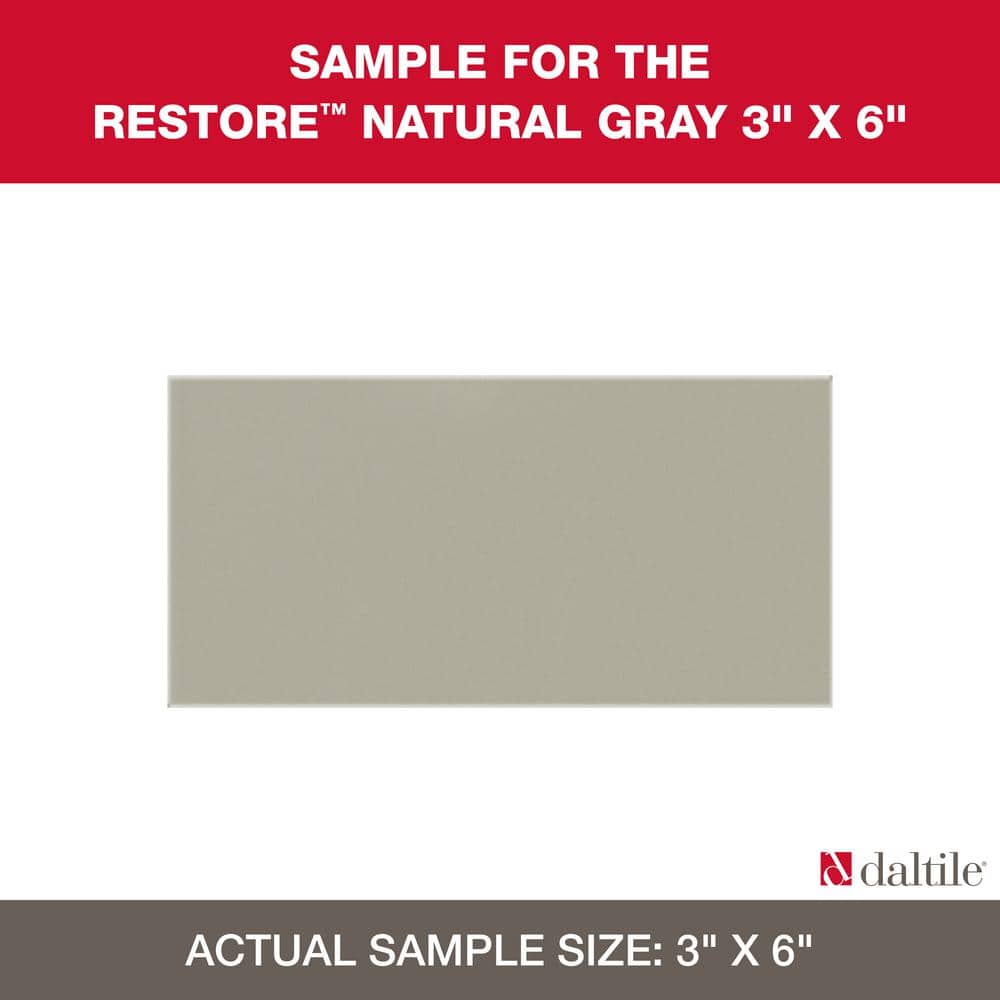 Restore Natural Gray 3 in. x 6 in. Glazed Ceramic Subway Sample Tile