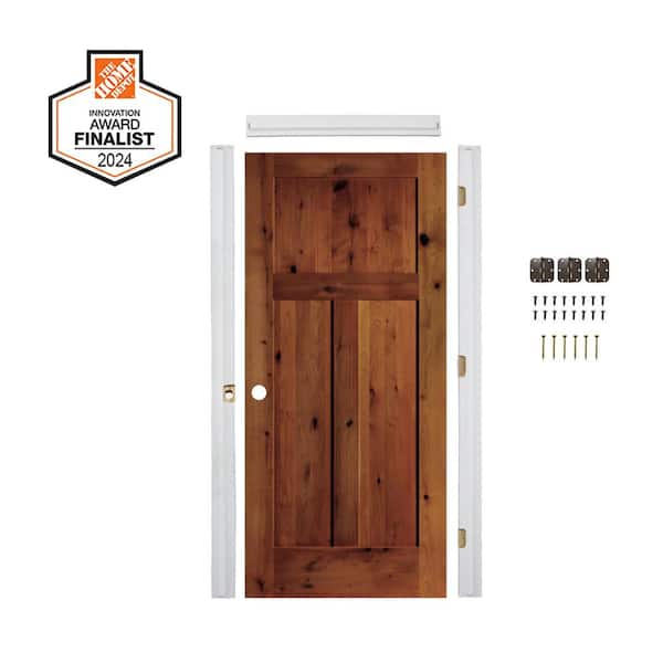 DIY 24 in. x 80 in. Right-Hand Knotty Alder Red Chestnut Stain Wood Single Interior Door Kit w/ Quick Assemble Jamb