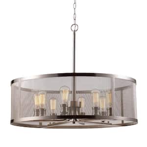 Mesh 30 in. 8-Light Brushed Nickel Hanging Pendant Light Fixture with Metal Shade