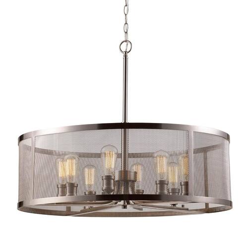 Mesh 30 in. 8-Light Brushed Nickel Hanging Pendant Light Fixture with Metal Shade Home