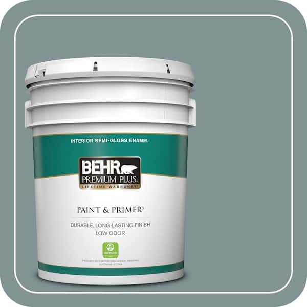 BEHR PREMIUM PLUS 5 gal. #QE-53 Raindance Semi-Gloss Enamel Low Odor Interior Paint & Primer