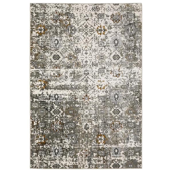 AVERLEY HOME Galleria Ivory 4 ft. x 6 ft. Distressed Oriental Polyester Indoor Area Rug