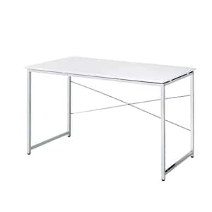 Tennos 24 in. Rectangular White and Chrome Wood Writing Desk