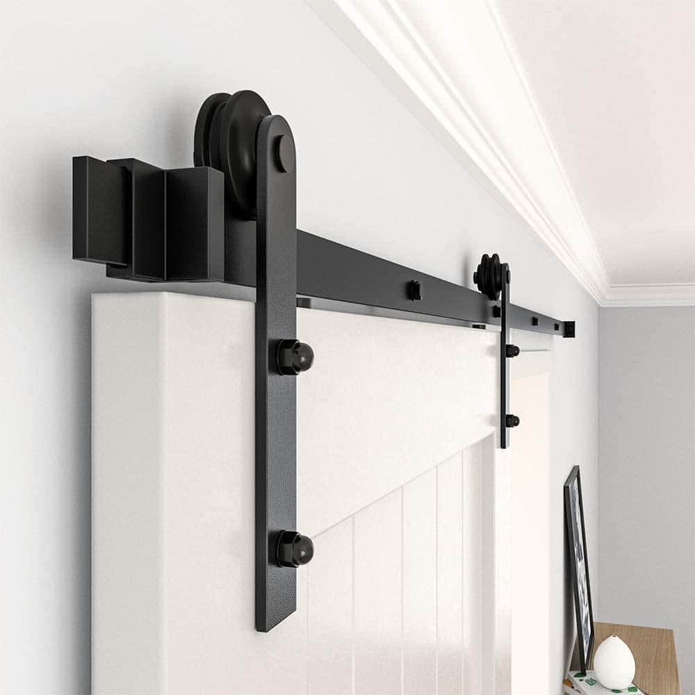 Black Steel Sliding Barn Door Hardware Kit, 156 in.