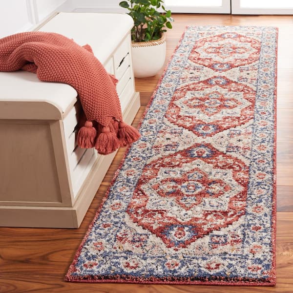 Luna Blue 2 ft. x 9 ft. Distressed Medallion Runner Rug