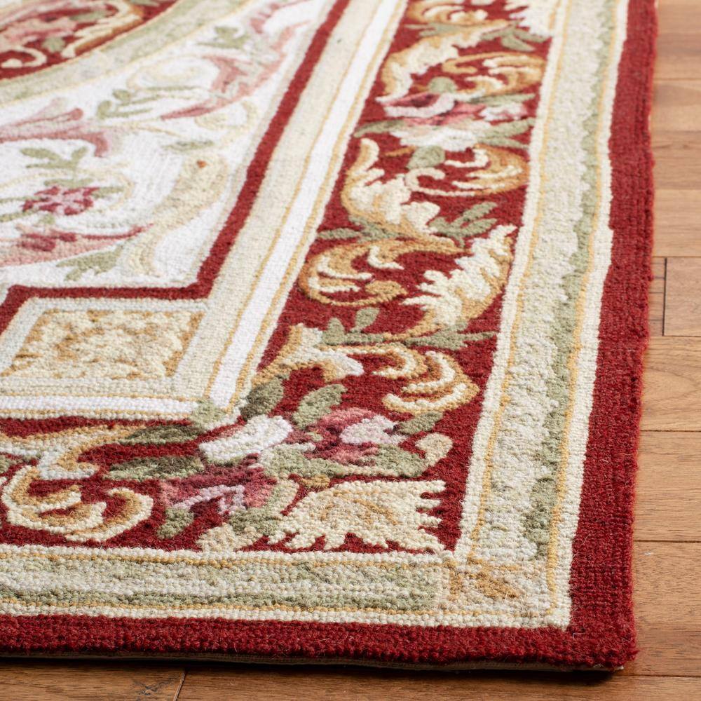 Ivory and Burgundy Floral Hand-Knotted Wool Area Rug
