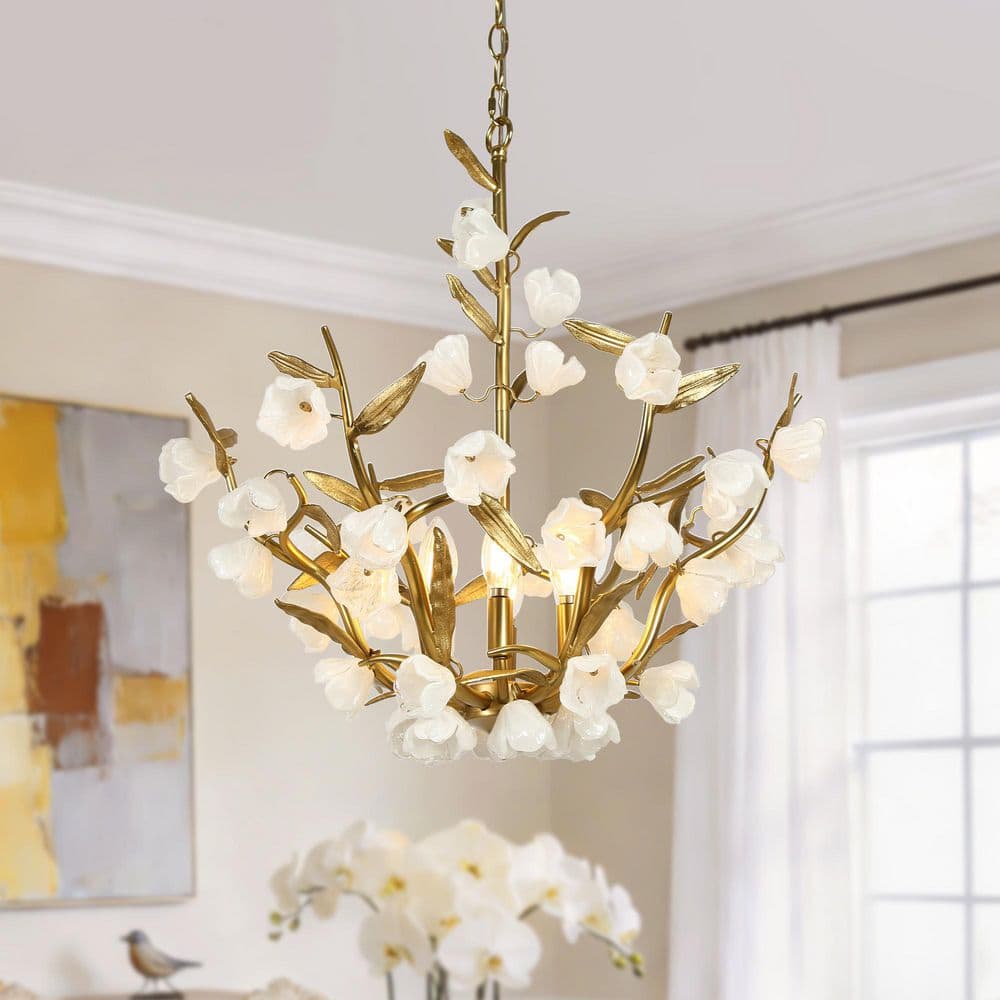 Vintage 6-Light Antique Gold Floral Bowl Chandelier Handcrafted Milky Glass Flower Pendant Light for Kitchen Dining Room price history on PriceWatchPro