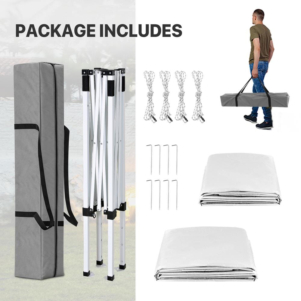 White 5 Ft. Adjustable Steel Pop-Up Canopy Tent with Sunwall