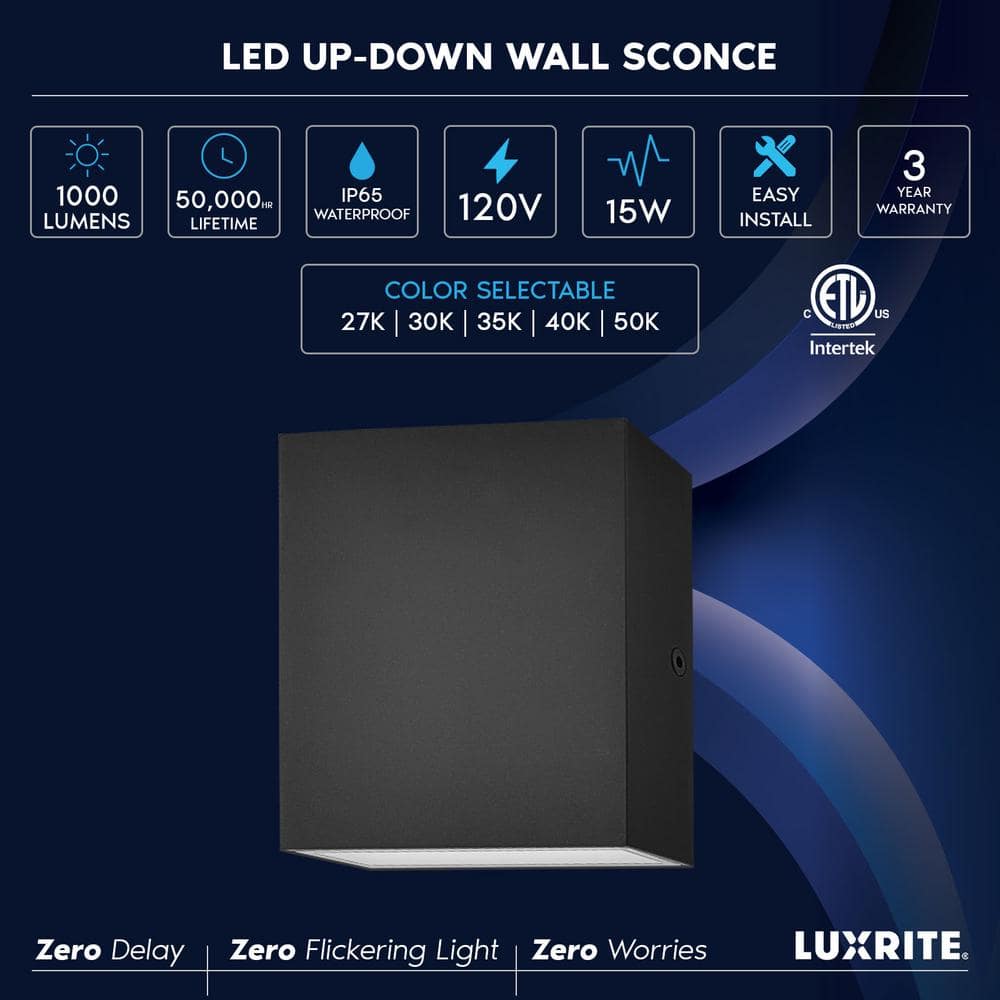 Black Metal LED Up and Down Wall Sconces Set