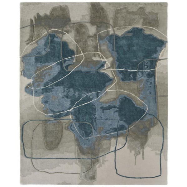 9 ft. x 12 ft. Blue, Gray Abstract Area Rug