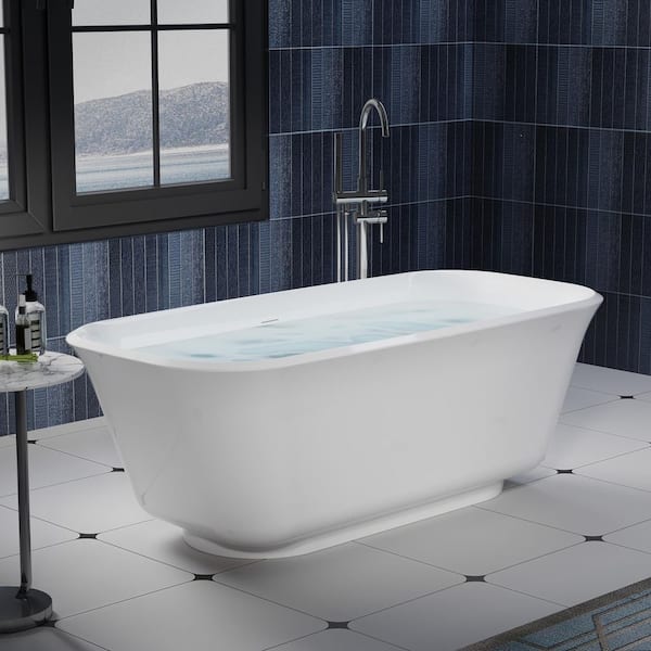 Regal 67 in. x 31.5 in. Soaking Bathtub with Center Drain in Glossy White Freestanding 100% Pure Virgin Acrylic Bathtub