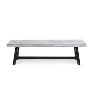 Marseille 63 in. Sandblasted Light Gray Wood and Metal Outdoor Bench