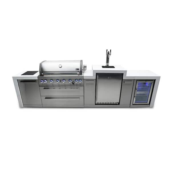 Deluxe Series 6-Burner Outdoor Kitchen with Fridge Beer Kegerator Propane Natural Gas Grill Island in Stainless Steel