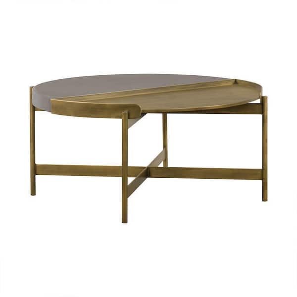 Benjara 31.5 in. Gray and Gold Round Concrete Top Coffee Table BM236337 ...