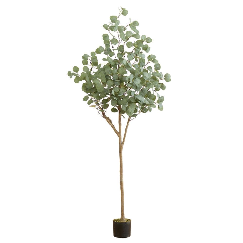 Nearly Natural 72 in. Green Artificial Eucalyptus Tree in Nursery Pot ...