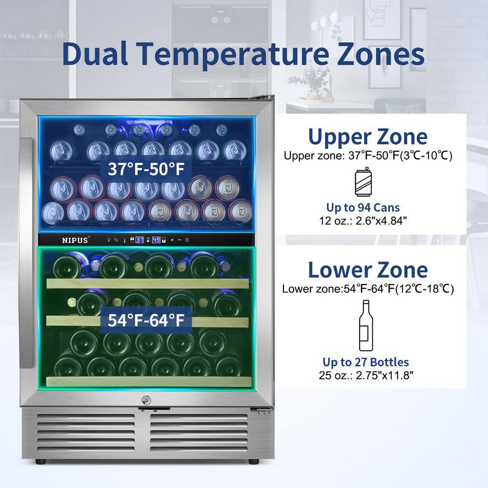 Nipus 24 Inch Dual Zone Stainless Steel Wine and Beverage Refrigerator