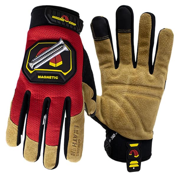 MagnoGrip Hi Dex Leather Work Glove with Integrated Magnetic Storage, Red, X-Large