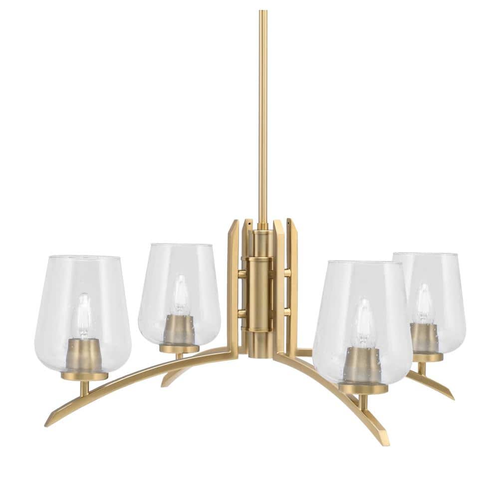 Siena 26.75 in. 4-Light New Age Brass Chandelier with 5 in. Clear Bubble Gl
