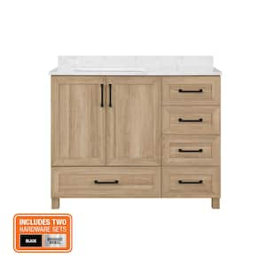 Tobana 42 in. Single Sink Weathered Tan Bath Vanity with White Engineered Marble Top (Assembled)