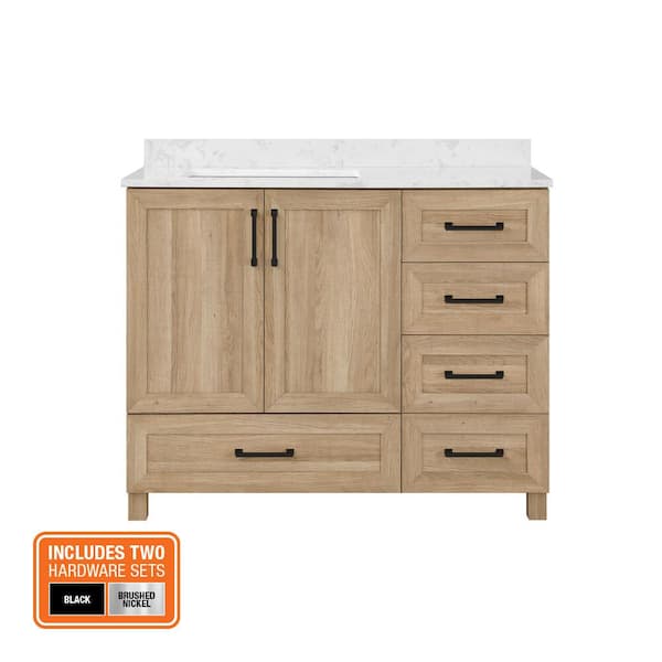 Tobana 42 in. Single Sink Weathered Tan Bath Vanity with White Engineered Marble Top (Assembled)