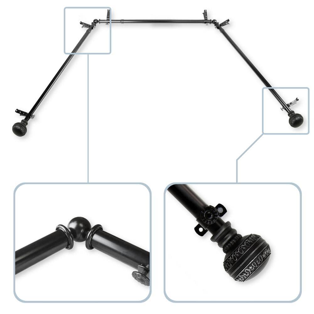 Ornament 13/16 in. Bay Window Single Curtain Rod 20 in.-36 in., 38 in.-72 in. - Black price history on PriceWatchPro