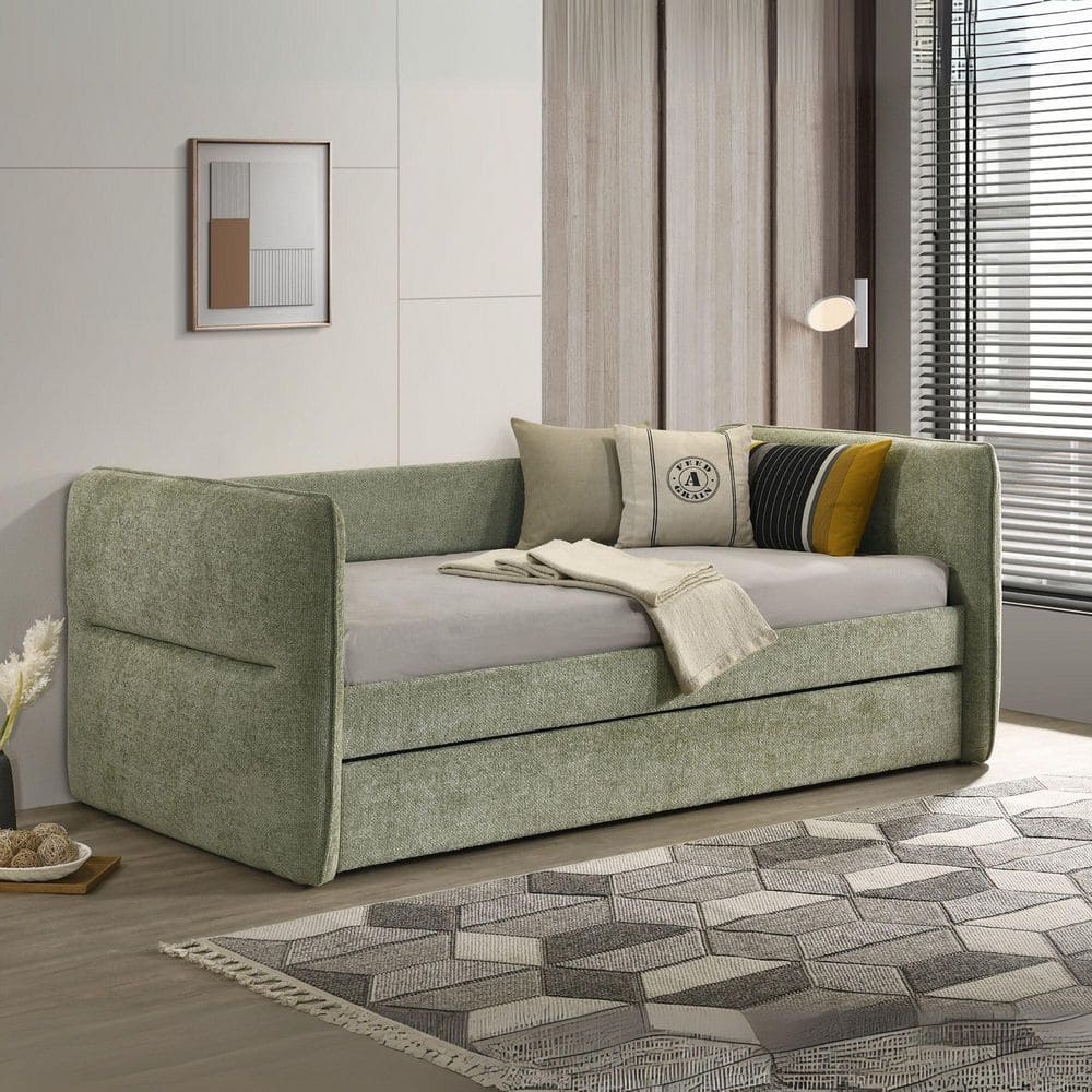 Willow 129 in. 6-Piece Chenille Modular Sectional Sofa in. Antique Blue with Storage, Sleeper Sofa Bed with Ottomans