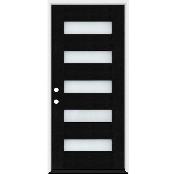 Regency 36 in. x 80 in. Modern 5-Lite Opaque Glass RHIS Onyx Stained Fiberglass Prehung Front Door