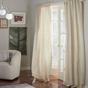 Solano Beige Solid Linen 50 in. x 84 in. Hidden Tab Top Light Filtering Curtain Panel