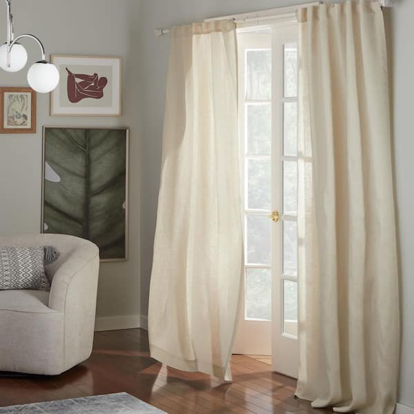 EXCLUSIVE HOME Solano Beige Solid Linen 50 in. x 84 in. Hidden Tab Top Light Filtering Curtain Panel