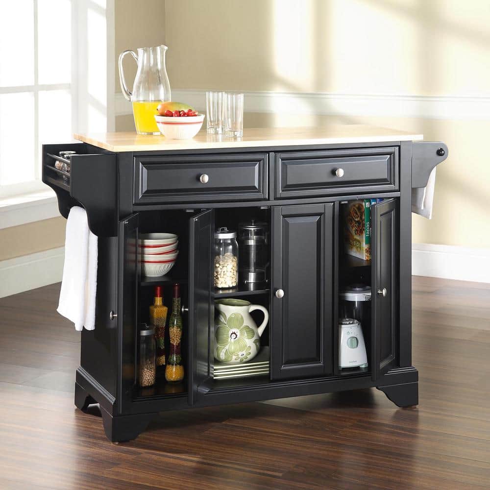 Black Kitchen Island Cart with Natural Wood Top
