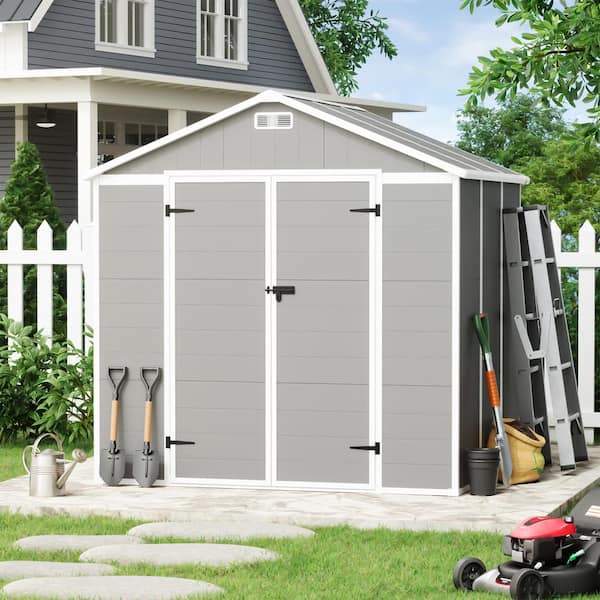 8 ft. W x 6 ft. D Gray Durable Outdoor Resin Plastic Storage Shed with Sloping Roof, Double Lockable Door (48 sq. ft. )