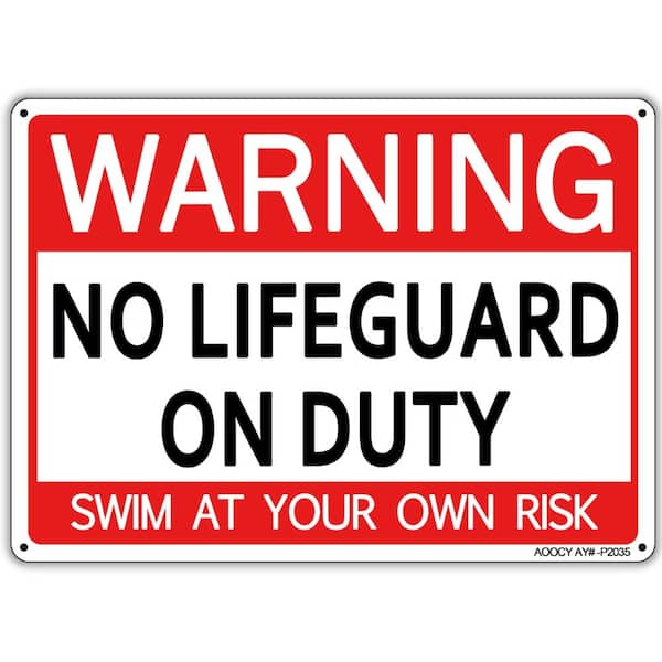 10 x 13 in Warning No Lifeguard on Duty Sign, Weather-Resistant Metal Pool Safety Sign with Pre-Drilled Holes